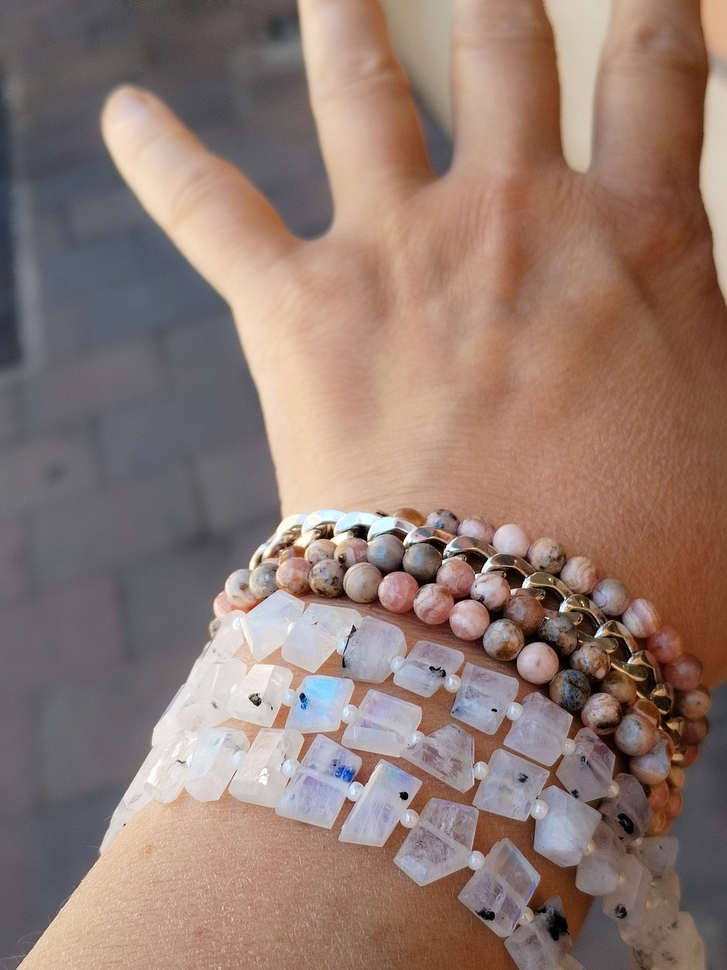 Pulsera extra de Piedra luna con cierre de plata de ley