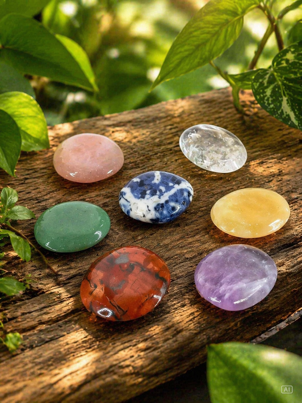 Juego de Chakras con rodados planos 25x35mm