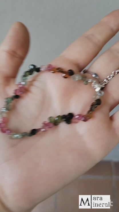 Pulsera de Turmalina natural auténtica multicolor facetada en forma de corazón