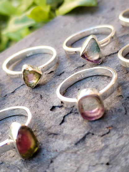 Anillos de Turmalina natural de colores. Plata de ley