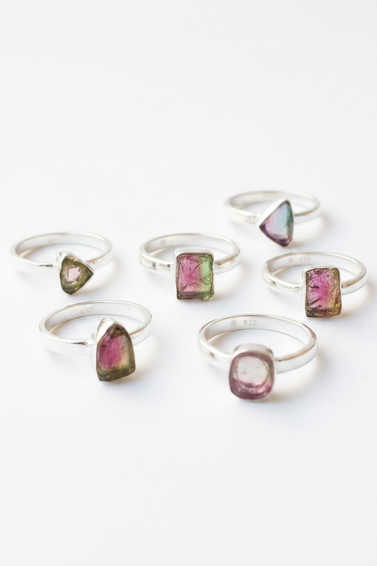 Anillos de Turmalina natural de colores. Plata de ley