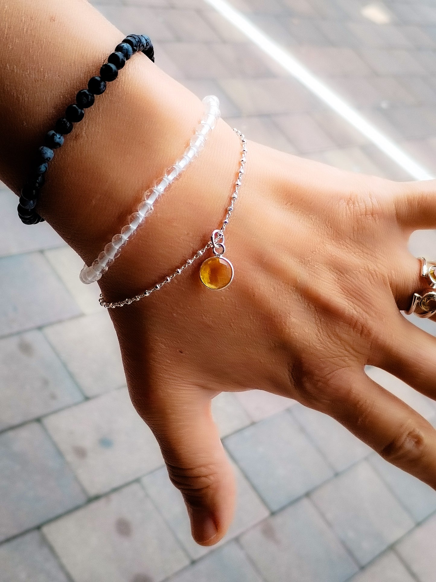 Pulsera de Minerales y plata de ley