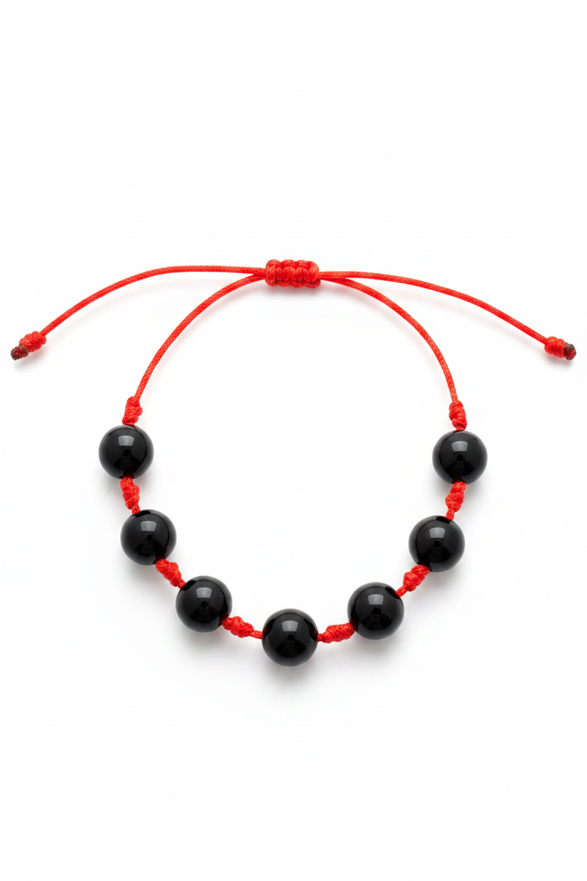 Pulsera de Los siete Nudos de Protección roja con bolas de Shungit