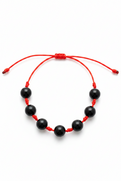 Pulsera de Los siete Nudos de Protección roja con bolas de Shungit