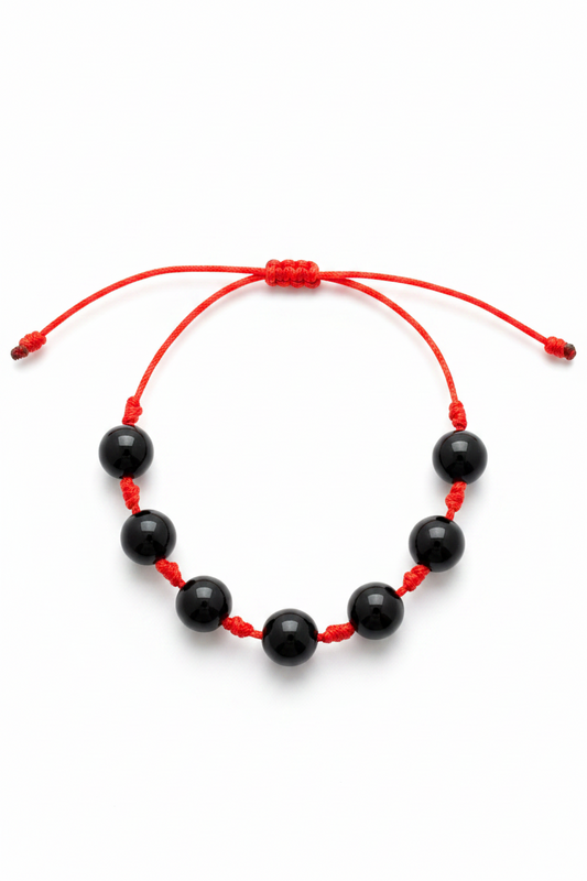 Pulsera de Los siete Nudos de Protección roja con bolas de Shungit