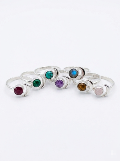 Anillo Luna de plata de ley y minerales