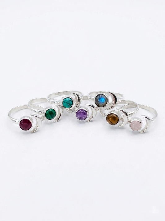 Anillo Luna de plata de ley y minerales