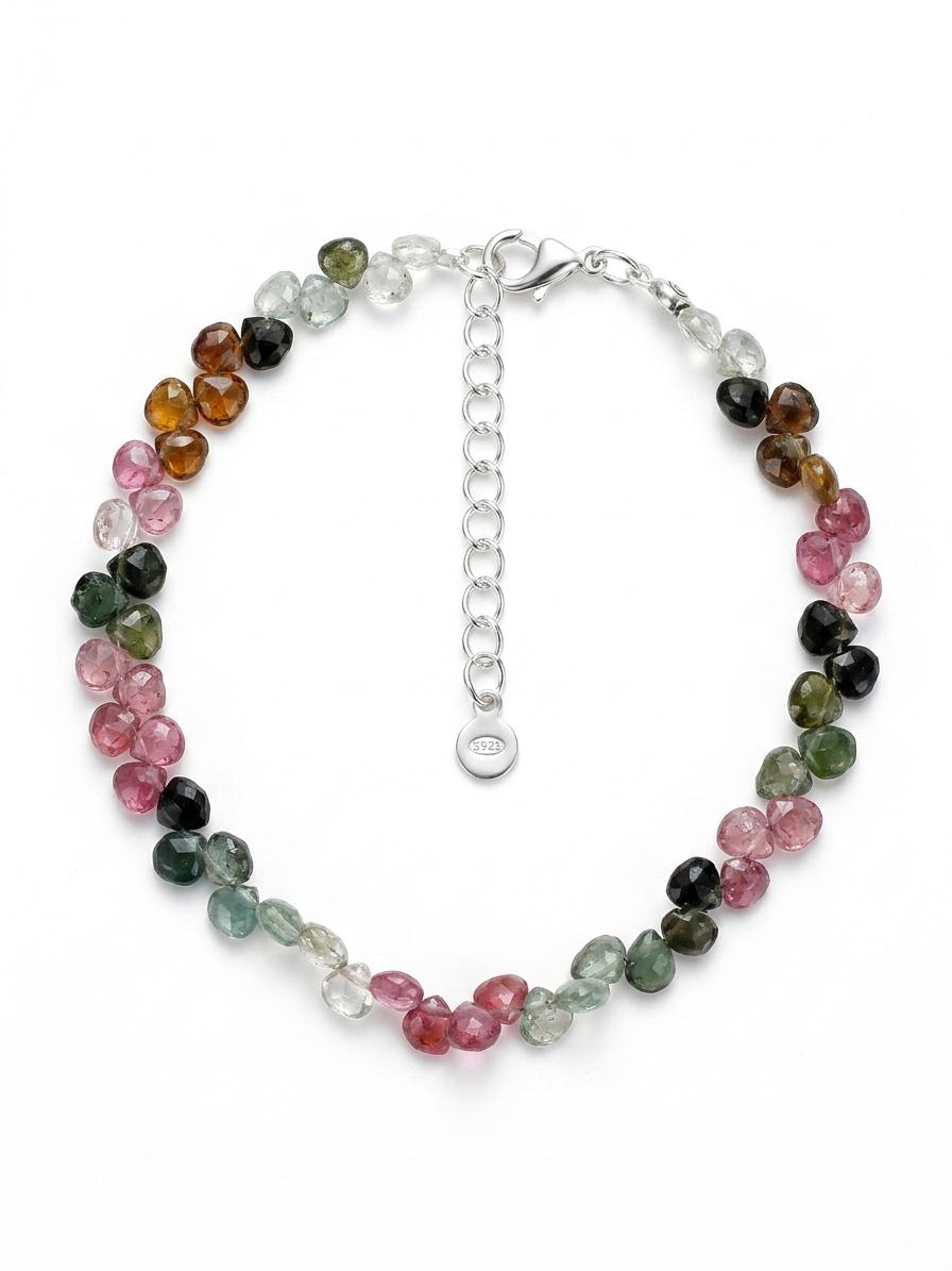 Pulsera de Turmalina natural auténtica multicolor facetada en forma de corazón