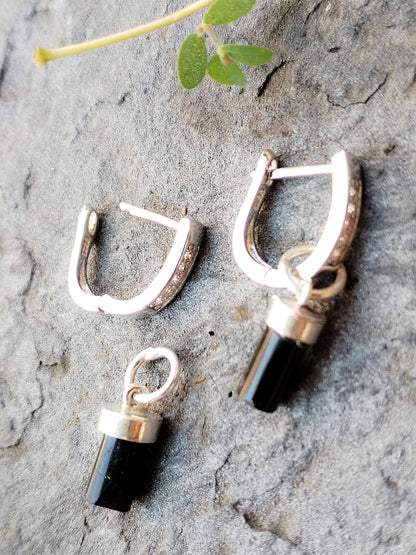 Pendientes de circonita con Turmalina Negra Plata de Ley