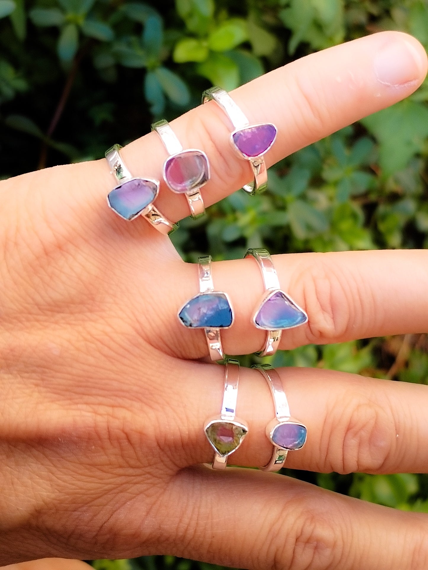 Anillos de Turmalina natural de colores. Plata de ley