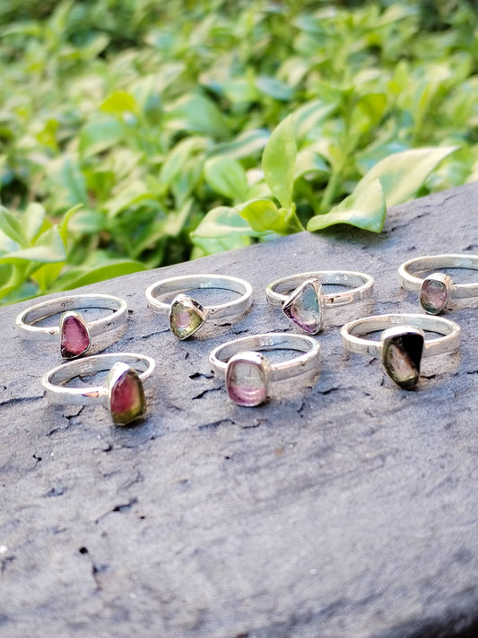 Anillos de Turmalina natural de colores. Plata de ley