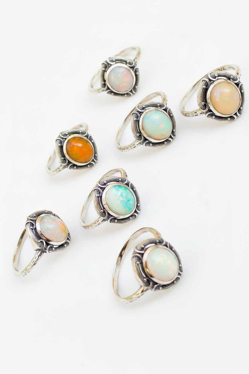 Anillo de ópalo blanco extra