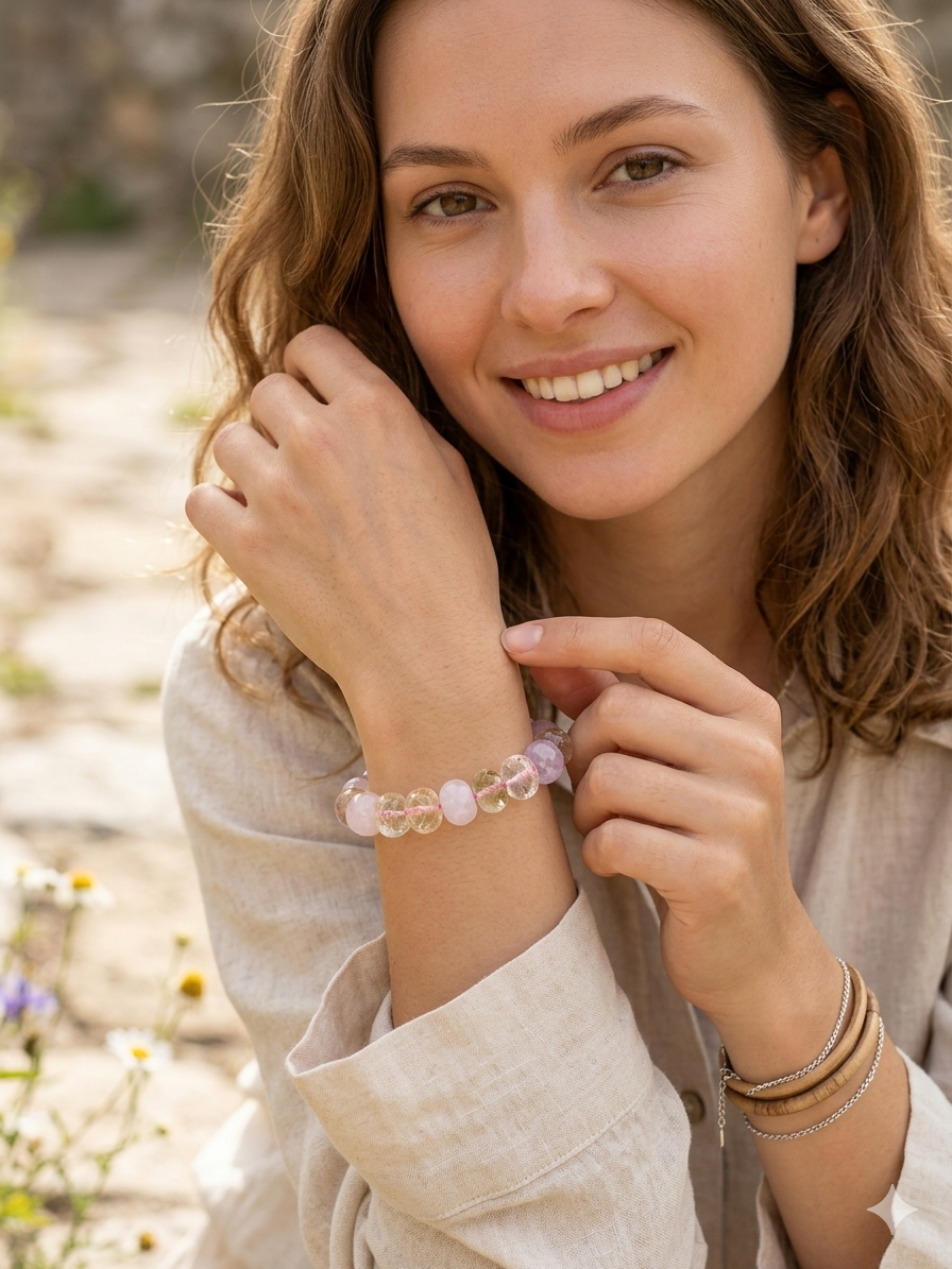 Pulsera extra de c. rosa, amatista y citrino