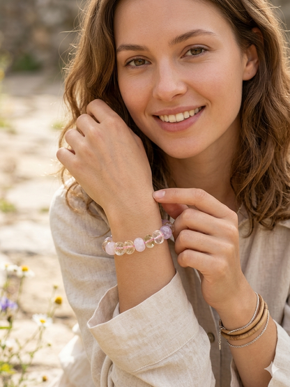 Pulsera extra de c. rosa, amatista y citrino