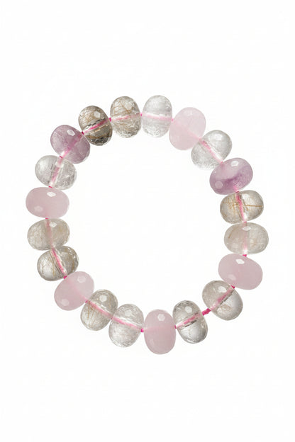 Pulsera extra de c. rosa, amatista y citrino