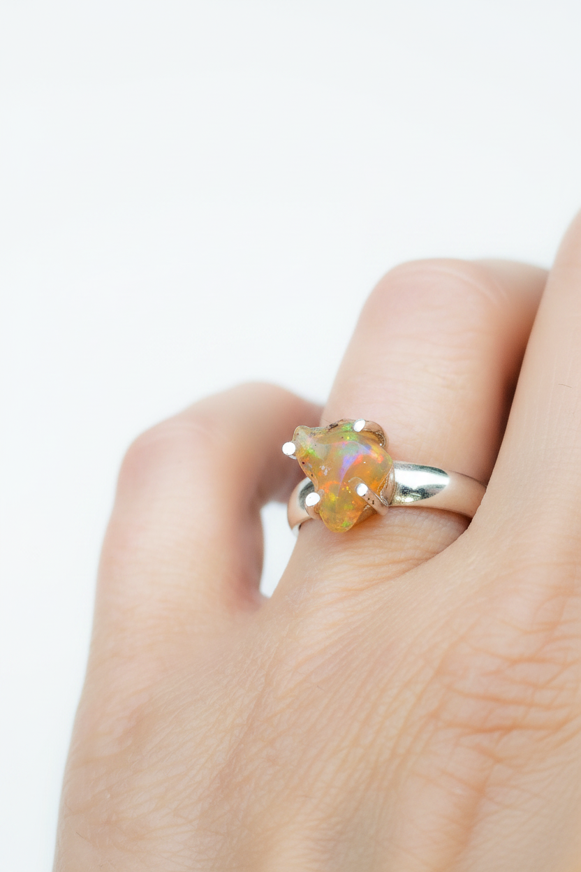 Anillo de ópalo y plata de ley