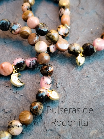 Pulsera de Rodonita con detalle en plata de ley chapada