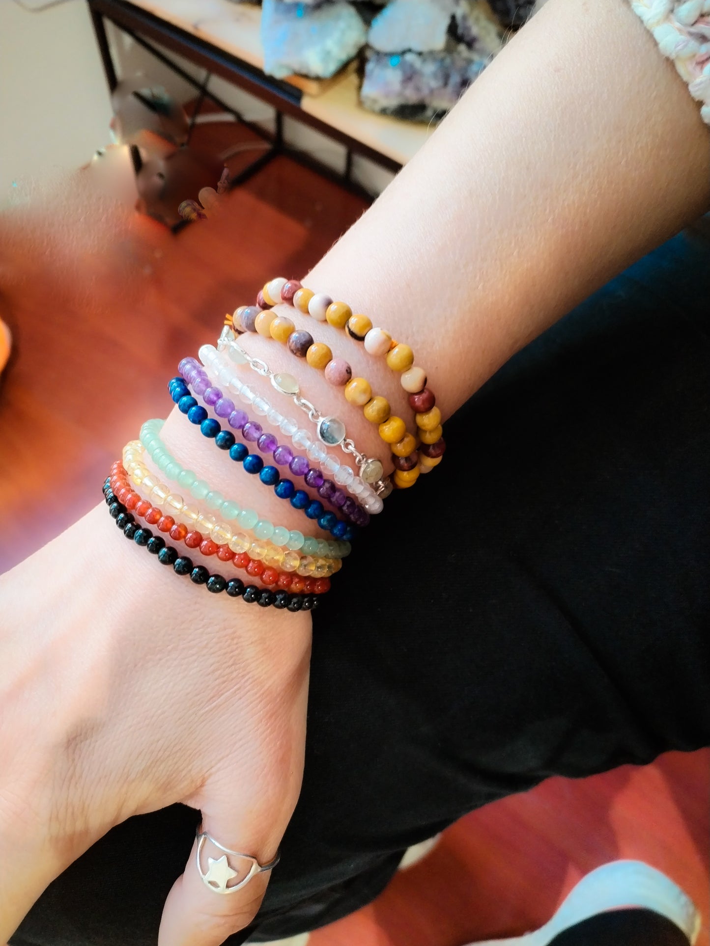 Pulseras Chakras 7 unidades de Minerales de bola 4 mm