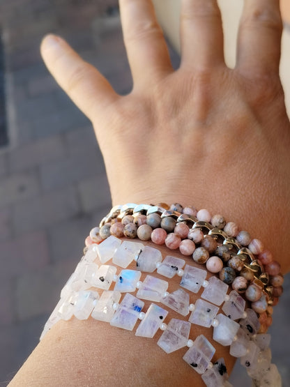 Pulsera extra de Piedra luna con cierre de plata de ley