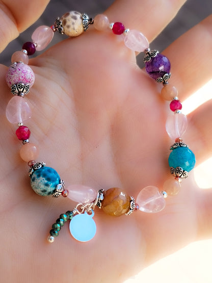 Pulsera de Diseño de Minerales y Plata de Ley