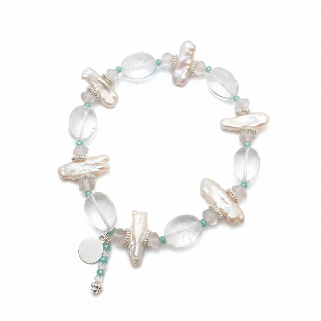 Pulsera de Diseño de Minerales y Plata de Ley