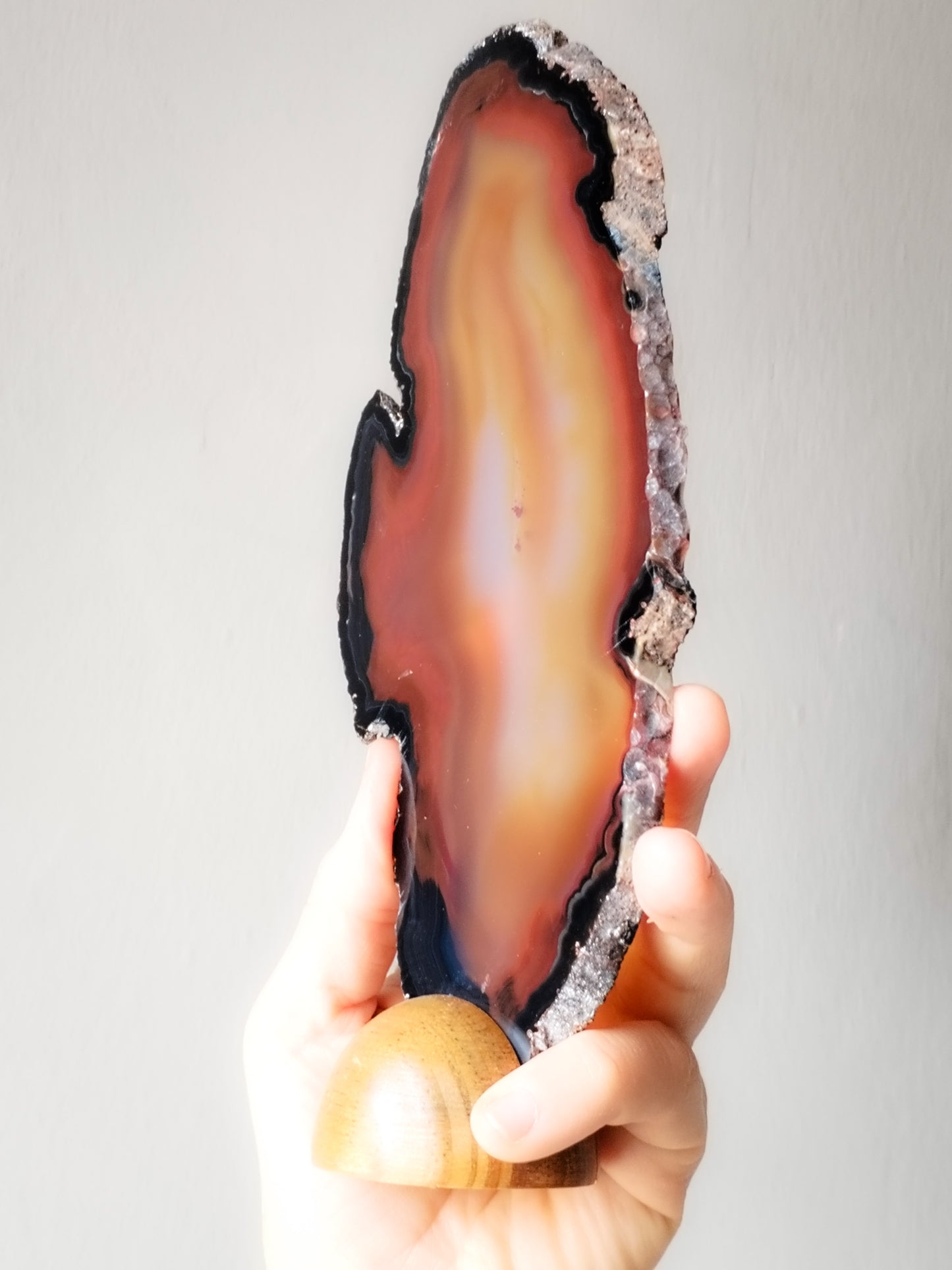 Tres rodajas de Carneola con Base de madera