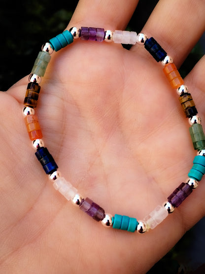 Pulsera de varios minerales y Hematite plateado