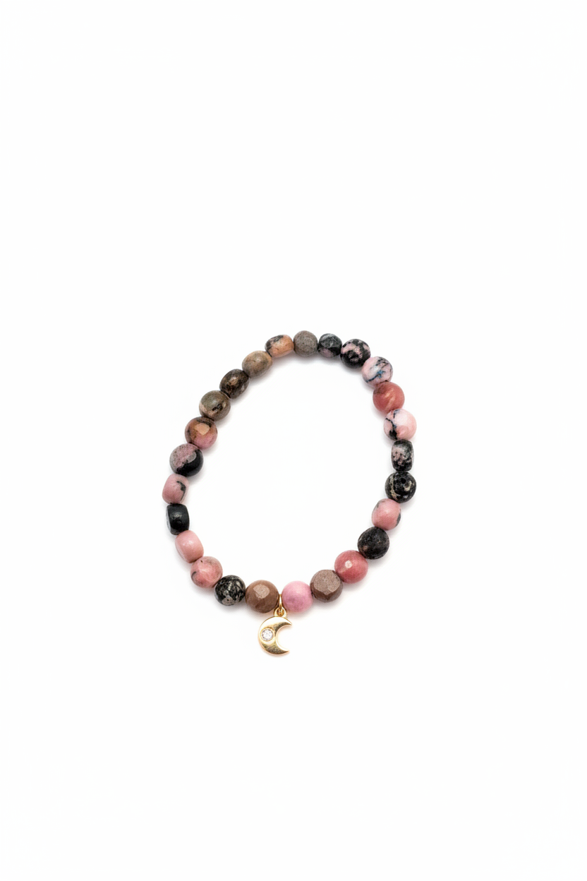 Pulsera de Rodonita con detalle en plata de ley chapada