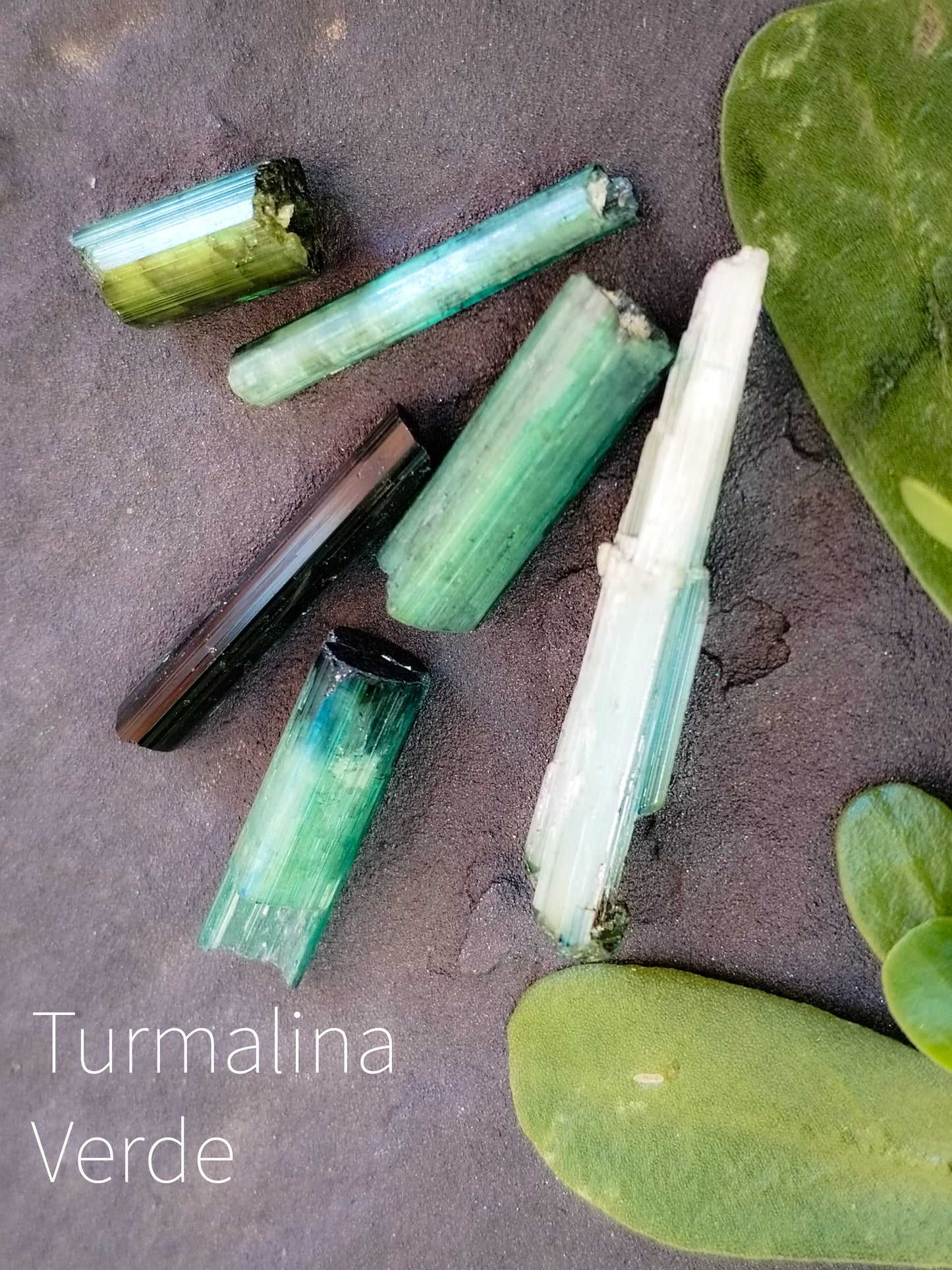 Pequeñas turmalinas verdes naturales