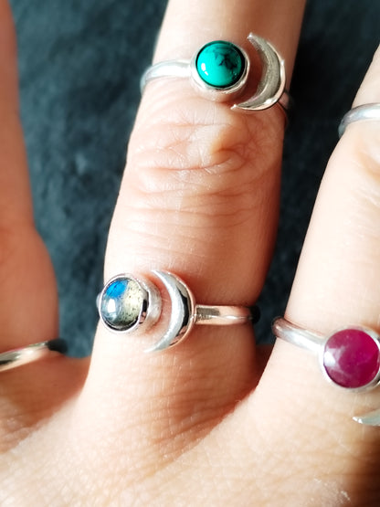 Anillo Luna de plata de ley y minerales