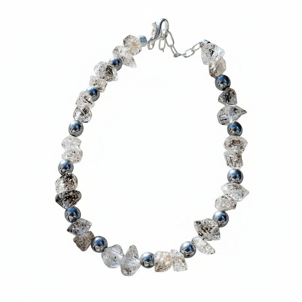 Pulsera de Diamante Herkimer auténtico y hematite