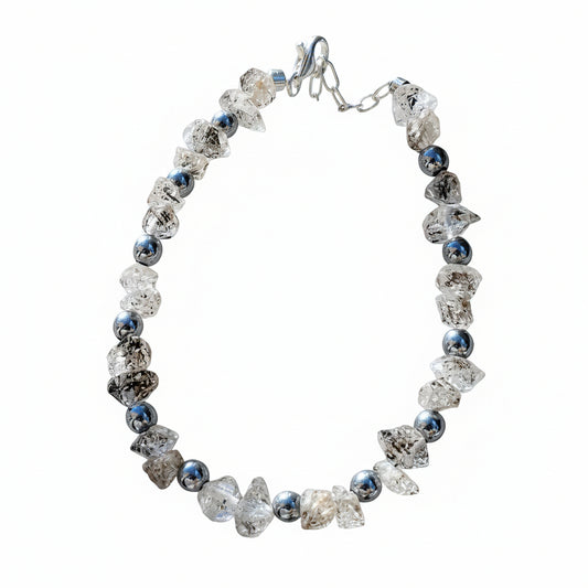 Pulsera de Diamante Herkimer auténtico y hematite