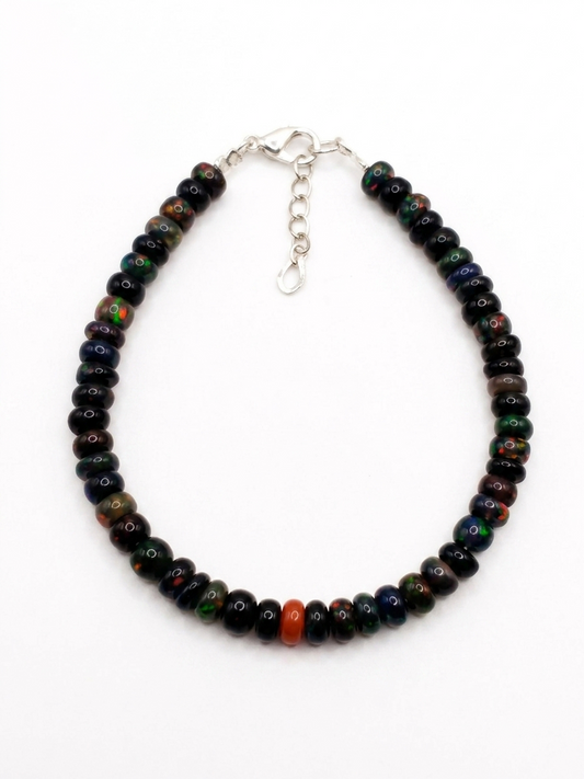 Pulsera de ópalo negro auténtico y pieza central de Ópalo rojo