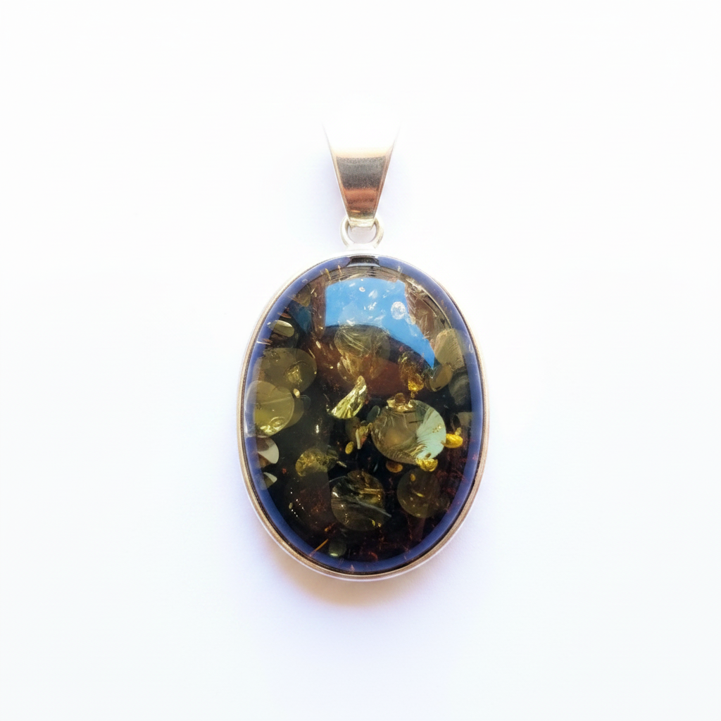 Colgante de Ámbar Verde y Plata de ley