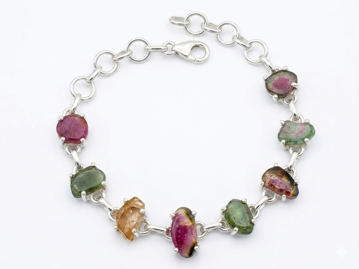 Pulsera de Turmalinas naturales y Plata de ley