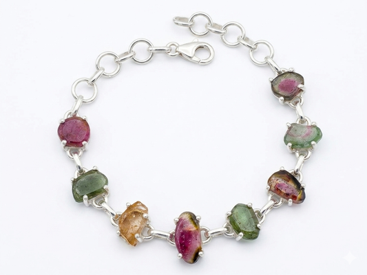 Pulsera de Turmalinas naturales y Plata de ley