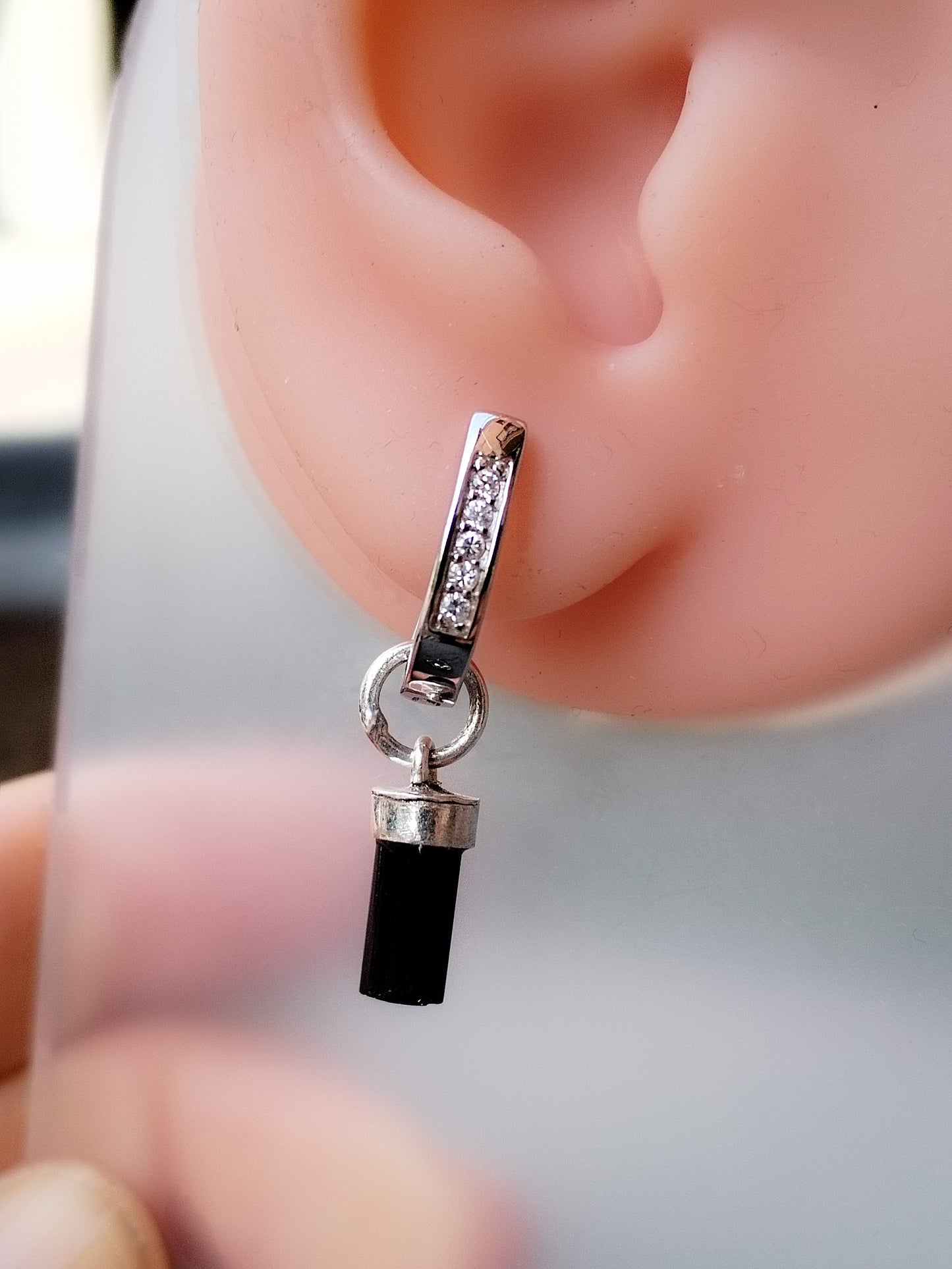 Pendientes de circonita con Turmalina Negra Plata de Ley