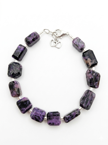 Pulsera de Charoita auténtica tallada artesanalmente y plata de ley