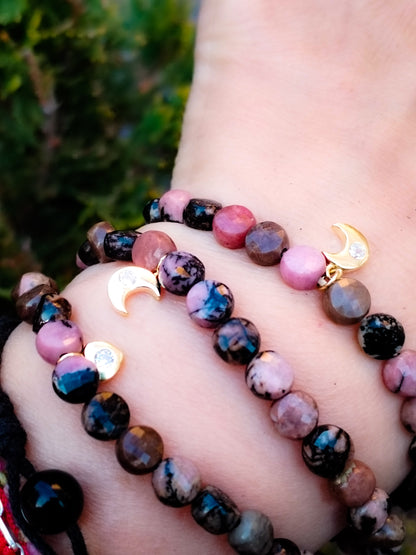 Pulsera de Rodonita con detalle en plata de ley chapada