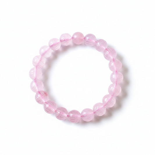 Pulsera de cuarzo rosa tallado