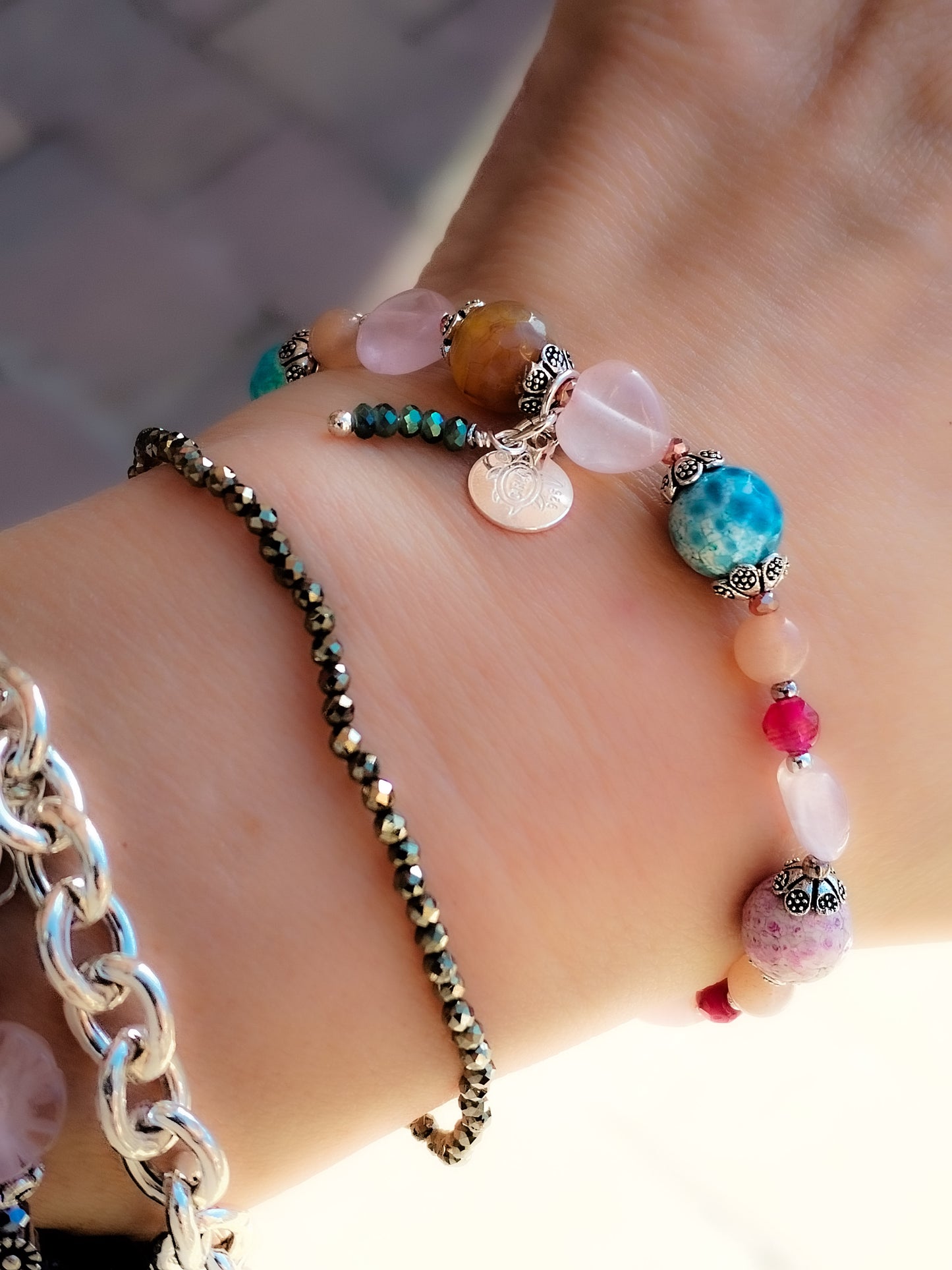 Pulsera de Diseño de Minerales y Plata de Ley