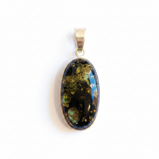 Colgante de Ámbar Verde y Plata de ley