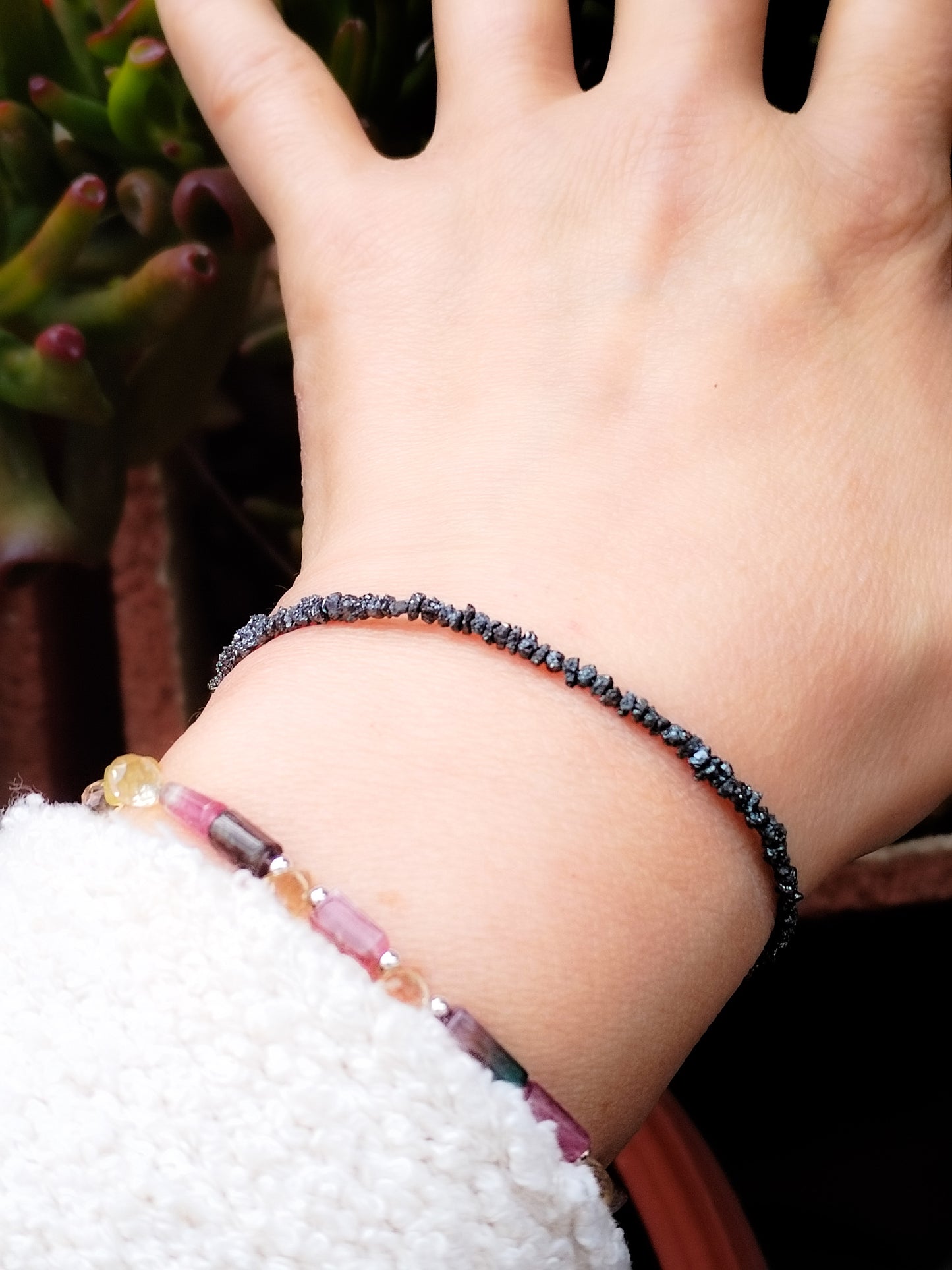 Pulsera de DIAMANTES auténticos negro en bruto