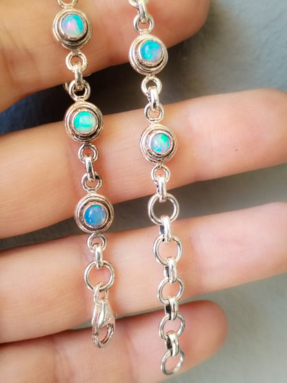 Pulsera de ópalo blanco y Plata de ley