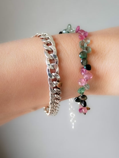 Pulsera de Turmalina natural auténtica multicolor facetada en forma de corazón