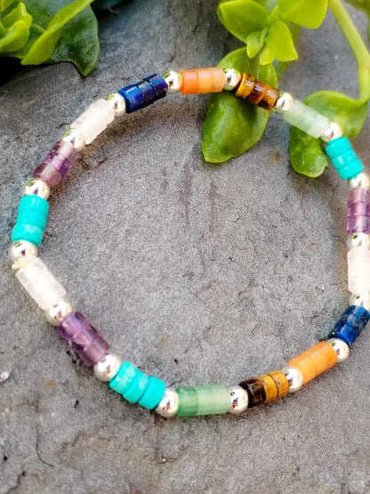 Pulsera de varios minerales y Hematite plateado
