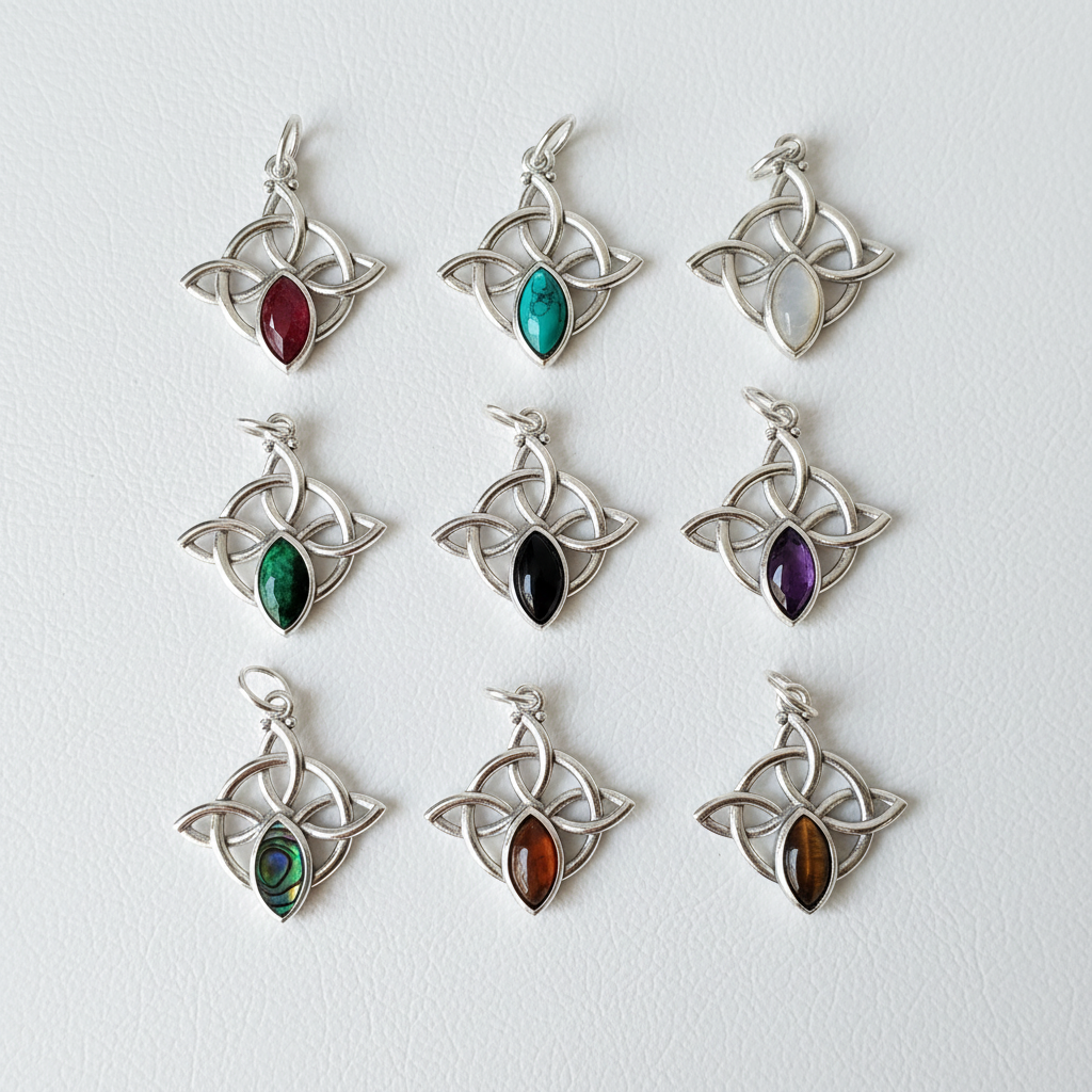 Nudo de bruja con mineral. Plata de ley