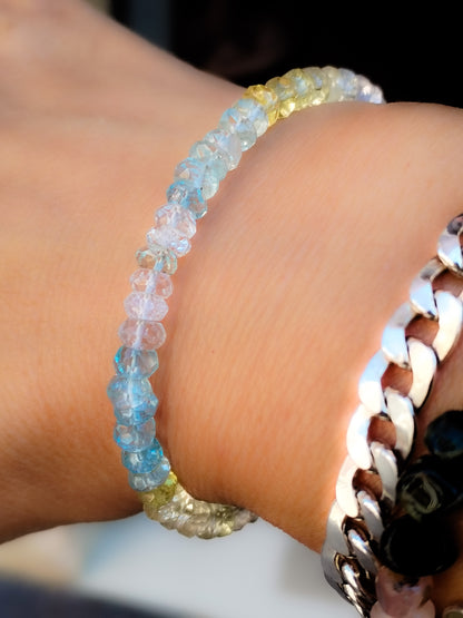 Pulsera de Aguamarina y Heliodoro tallada