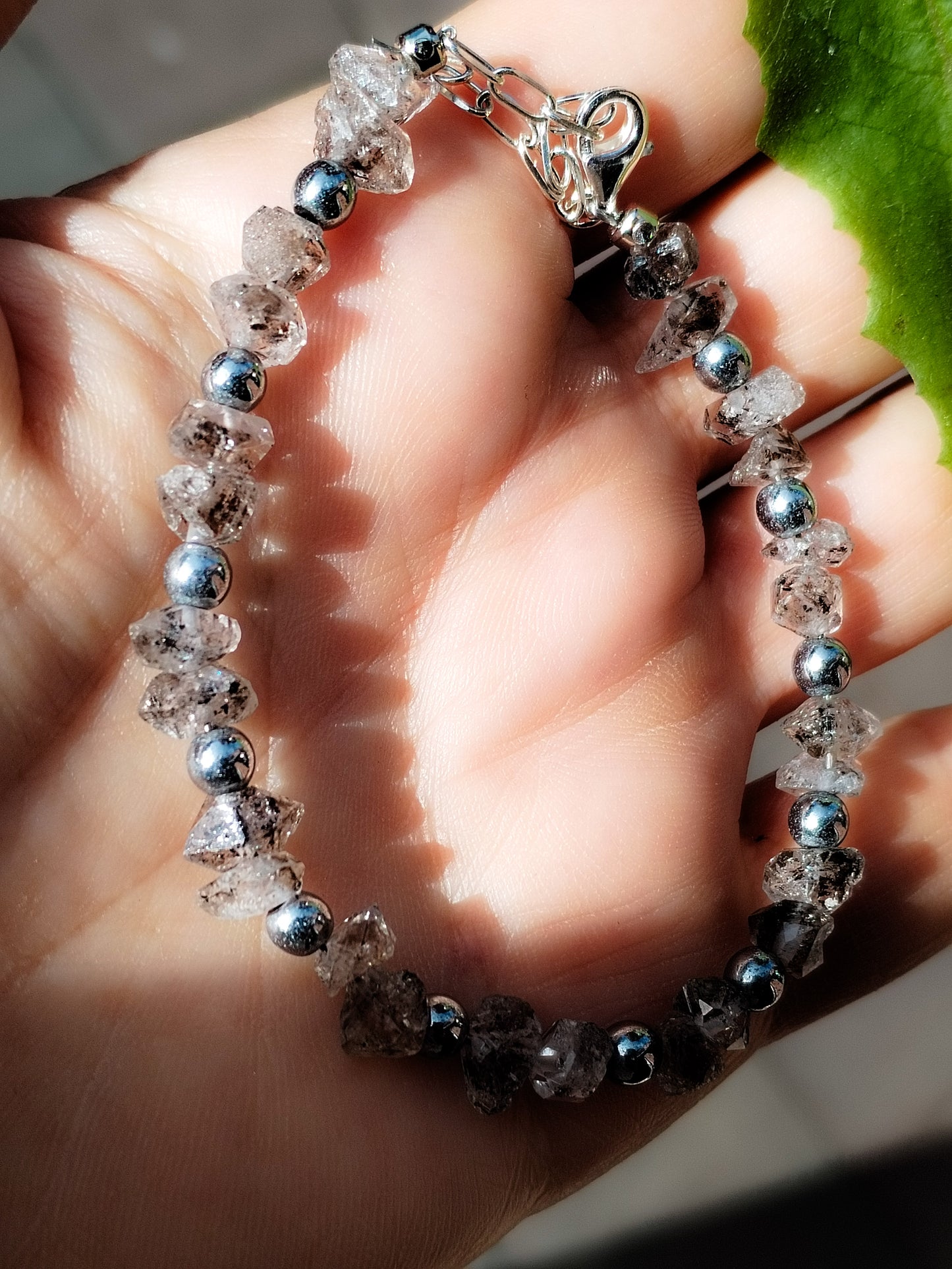 Pulsera de Diamante Herkimer auténtico y hematite