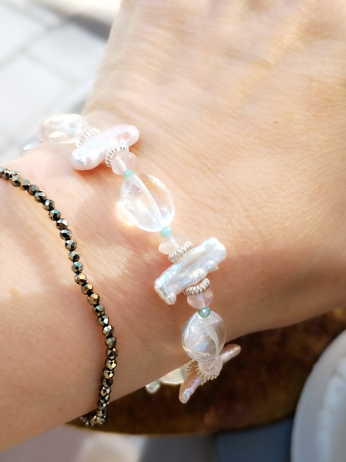 Pulsera de Diseño de Minerales y Plata de Ley